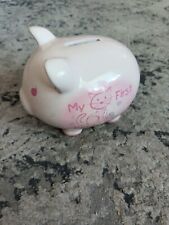 Pink My First Piggy Bank  With Cat Ceramic Piggy Coin Bank With Black Stopper picture