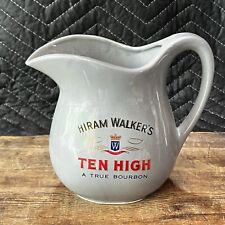 Vintage Gray Hiram Walker High Ten Whiskey Bourbon Ceramic Pitcher MINTY USA picture