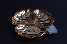 1950s Orange Iridescent Carnival Glass Clover 3-Section Trinket Tray Dish picture