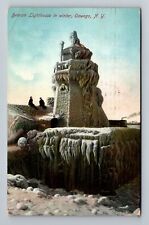 Oswego NY-New York, Beacon Lighthouse In Winter, c1912 Vintage Souvenir Postcard picture