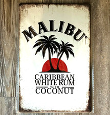 Malibu Caribbean White Rum With Coconut 8 x 12 Novelty Metal Sign New picture