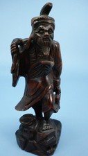 Vtge Hand Carved Wooden Chinese Deity Shou Lao God of Longevity Statue/Figure 6