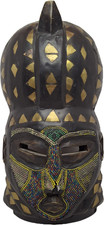 Vintage African Marka Mask Mali – Hand-Carved Wood with Brass Inlay & Beadwork picture
