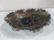 Fenton Art Glass Candy Trinket Dish Carnival Amethyst Poppy Oval  7 3/4