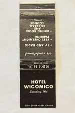 Hotel Wicomico Flat Matchbook Cover Salisbury Maryland Dining Room Cocktails Old picture