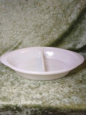 Retro Glasbake Milk Glass Oval Divided Serving Dish J-235 1 Qt Textured Base picture