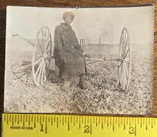 Vintage Photo African-American Woman on Farm-Related Equipment, 3.5