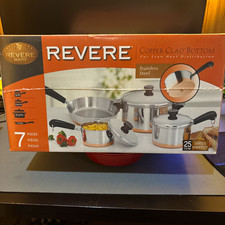 New Revere Ware Stainless Steel Cookware Copper Bottom Set of 7 Still Sealed  picture