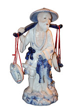 Vintage Asian Chinese Oriental Fisherman Porcelain Ceramic 10