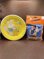 Vintage Easter Squeaker Blow Up Bunny 19” And New Pack Of Hallmark Paper Plates picture