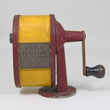 Vintage Ever Handy Pencil Sharpener Hunt Pen Co. Red with Yellow Celluloid Body picture