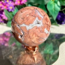 Natural Pink Cherry Blossom Agate Sphere Quartz Crystal Ball Display Healing picture