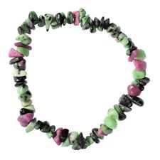 Premium Natural Ruby Zoisite Crystal Chip Stretchy Bracelet + Selenite Heart picture