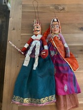 Rajasthani Kathputli Puppets Pair 24” Handmade Indian Folk Art India picture