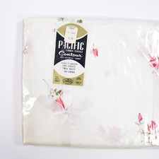 Vtg Bed Sheet Shabby Pink Roses Floral Flowers NOS New Twin Fitted 1960s USA picture