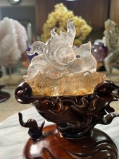 Golden healer nine 9 tail FOX carving on custom wood stand picture