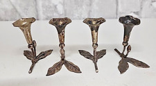 Lot of 4 Vintage European Banci 800 Silver Flower Mini Candlestick Holders 1960s picture