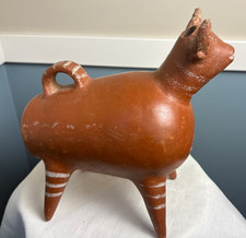 Vintage Mexico Mid-Century Terra Cotta Bull Clay Pottery w/ Handle - Vicus picture