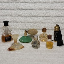 7 Vtg Miniature Perfume Lot Discontinued Designers & Textured Enamel Art Bottle picture