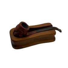 Vintage Imported Briar Italy Rustic Smoking Pipe w Walnut Decatur Pipe Stand picture
