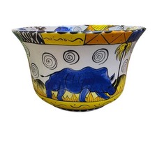 Penzo Pottery Zimbabwe Hand Painted Ceramic Bowl L Phiri 1997 Mashona Rhino picture