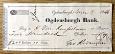 1846 HENRY BELL VAN RENSSELAER Civil War General $200 bank check OGDENSBURG N.Y. picture