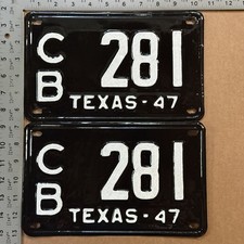 1947 Texas license plate pair CB 281 YOM DMV HIGH QUALITY RESTORED 24511 picture