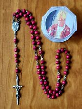 POPE JOHN PAUL II SCENTED ROSARY BEADS RED WOOD ITALY VATICAN CATHOLIC w/ BOX picture