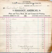 Mahanoy American, Mahanoy City, PA - March 1912 Billhead - Printing Bill picture
