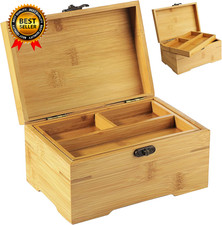Large Wooden Box with Hinged Lid, Bamboo Wood Multi-Purpose Storage Box picture