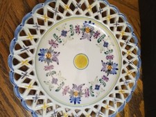 Ceramic Plate Hand Painted Lattice Edge 7'' picture