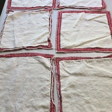 Set of 6 Vintage Slavic Embroidered Linen Cocktail Napkins 9.5” Folk Art Red Bla picture