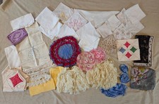 38 Pc Vintage Linens Lot Embroidery Lace Crochet Doilies ++ Craft Repurpose picture