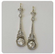2.75Ct Art Deco Style Lab Created Diamond Dangle 14K White Gold Finish Earrings picture