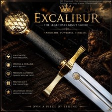Historical King Arthur Excalibur Sword Medieval Cosplay with Gold Toned Handle picture