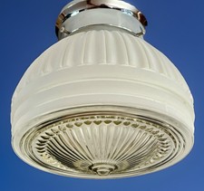 Vintage Unique 1940s-50's Art Deco Nouveau Frosted Glass Ceiling Light Fixture picture