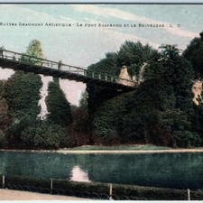 c1910s Paris France Parc Buttes Chaumont Suspension Bridge Postcard Belvedere picture