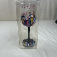 NEW De-Lite Hand Painted Wine Goblet It's My Party Design Birthday Candles picture