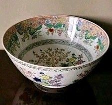 Large Vintage Chinoiserie Bowl Decorative Colorful Floral 14