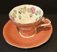 Aynsley Rustic Floral Pembroke Crocus Fluted Cabinet Tea Cup Saucer Bone China picture
