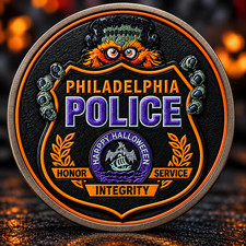Philadelphia Police Halloween Challenge Coin, Monster Pumpkin Spooky Coin picture