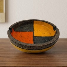 Bitossi Mondrian Ashtray Aldo Londi Raymor Italy 1973 Orange Yellow Ceramic picture