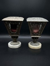 Vintage Italian Ornate Carriage Coach Lamps Chicago Candle Corp 1956 Marble Pair picture