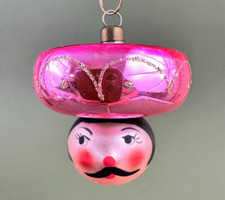 VTG MAVI Blown Glass Mexican Sombrero Hat Man Mustache Christmas Ornament 2.5'' picture