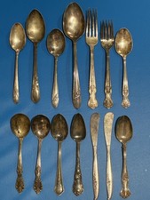14 pieces of vintage silverplate flatware, floral patterns for jewelry, crafts picture