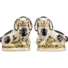 PR NEW STAFFORDSHIRE STYLE BLK RABBIT BUNNY POTTERY FIGURINES FIGURES 8 x 4 x 8” picture