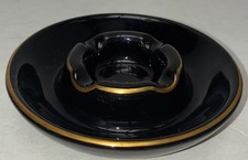 Vintage Hall Pottery  Ashtray Black Gold 666 Made In USA picture