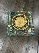 Vtg Blue Lucite Sea Creatures Brass Abalone MCM Cigar Ashtray Shells picture