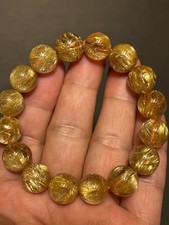 13MM Top Natural Gold Rutilated Crystal Bead Bracelet Quartz Reiki Healing Gift picture