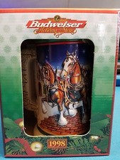 1998  Anheuser Busch  AB  Budweiser Holiday Christmas Beer Stein Clydesdales NIB picture